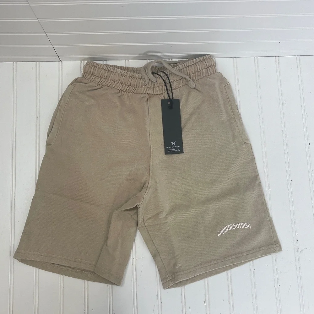 NWT Good For Nothing acid wash jersey shorts in beige with logo print Small